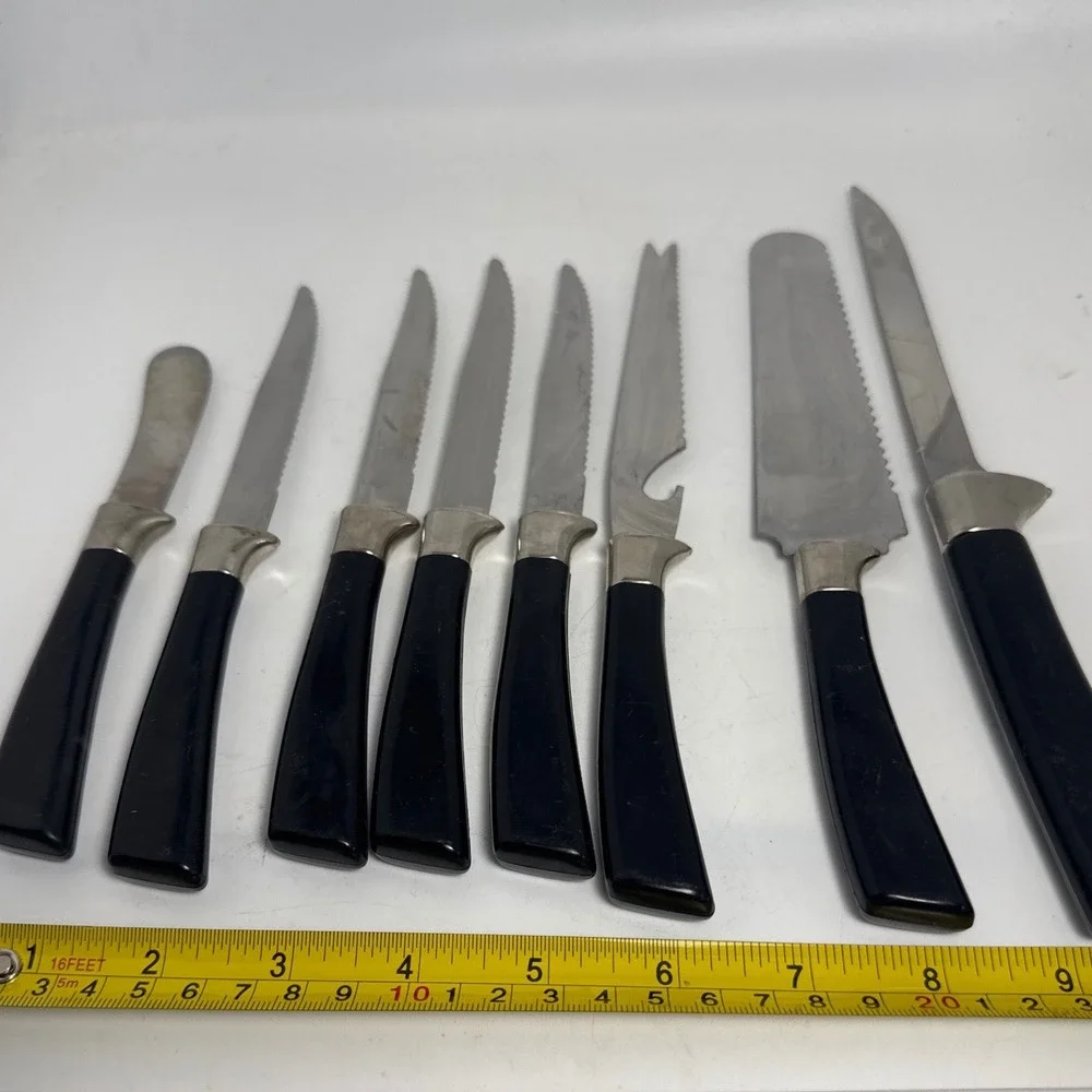 Lifetime Cutlery Knife Set Vintage 8pc Black Marble Gold Fleur De Lis Sheffield